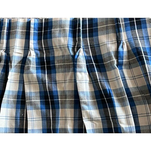 Vintage 70s 80s Curtains Blue Ivory Retro Plaid Pinch Pleat Panels Pair 34x50 - Picture 3 of 5